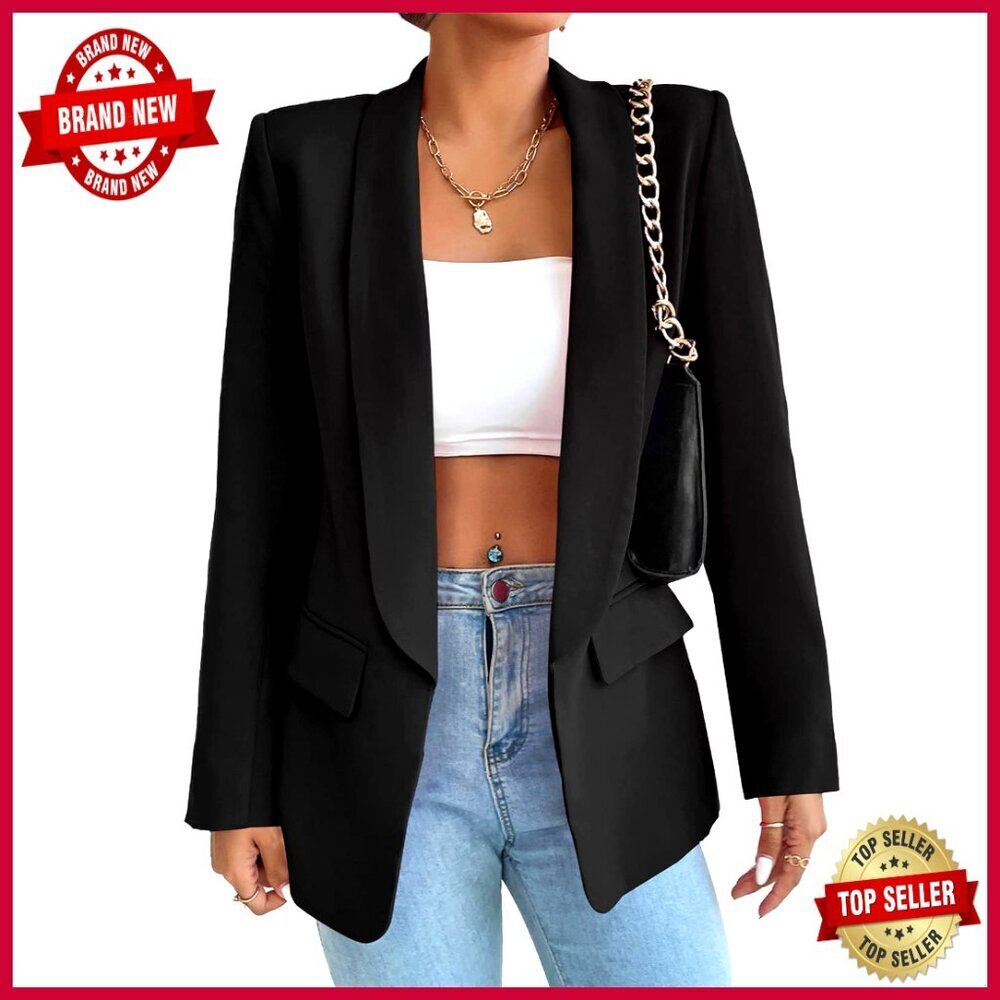 Long Sleeve Blazer Cardigan Button Front Lapel Pockets Business Casual